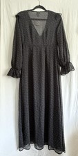 A New Day Midi Sheer Black Dress Fully Lined Long Sleeve Sweetheart Neck S