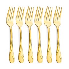 Gold Salad Fork Set 6.9-inch Stainless Steel Shiny Gold Metal Dessert Fork Se...