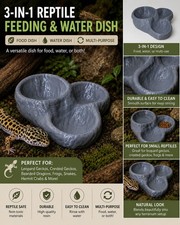 3-in-1 Reptile Feeding  Water Dish Food  Water Bowl Multi-Purpose Gray