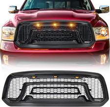 Glossy Black Front Grille Compatible with 2013-2018 Dodge Ram 1500, 2019-2023 Ra