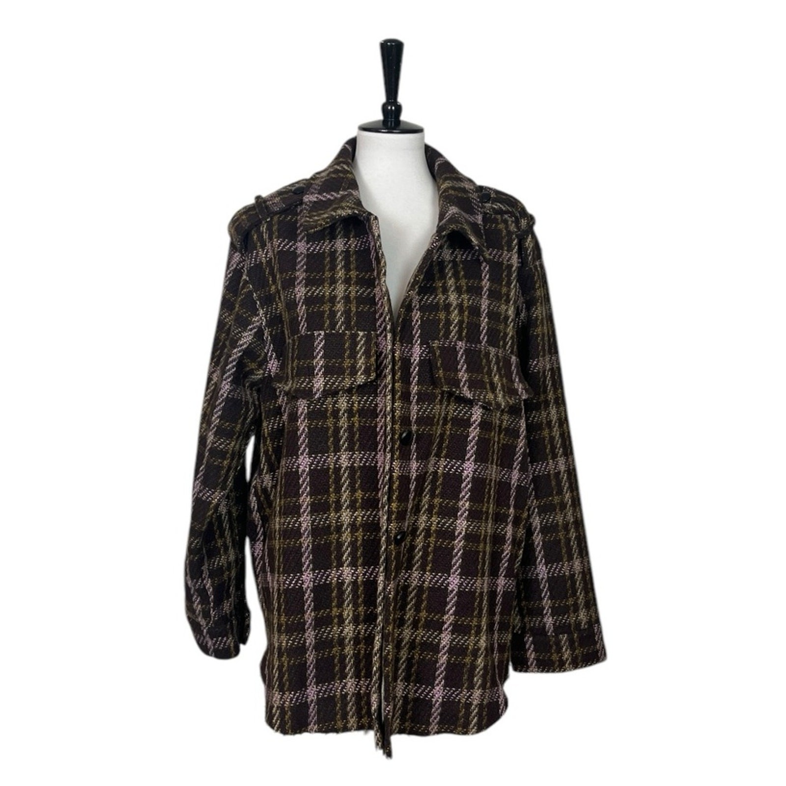 Eesome Jacket Collared Button Closure Brown Pink … - image 5