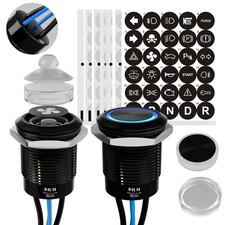 Latching Push Button Switch 19mm Blue LED 12V-24V 20A IP67 Waterproof 2 Pack