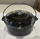 Vintage Wagner 1891 Original 5 Qt Cast Iron Dutch Oven w/Glass Lid **Excellent**