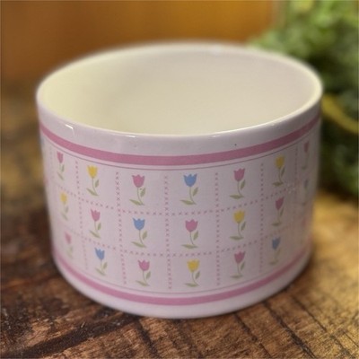 F.T.D.A. 1987 Ceramic Tulip Floral Bowl Pink White 5in Korea Vintage