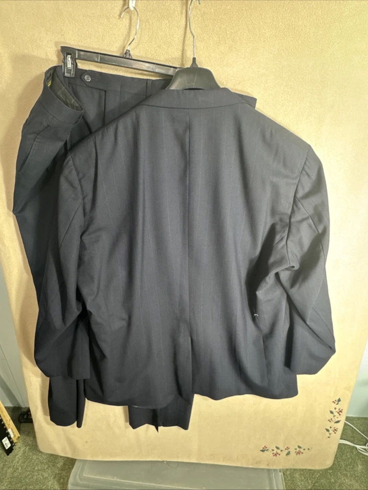 Traje Palm Beach 56L Azul Marino Rayas Dos Botones 2 Piezas Lana 51x31 EE. UU. Relajado Foto 4 de 4