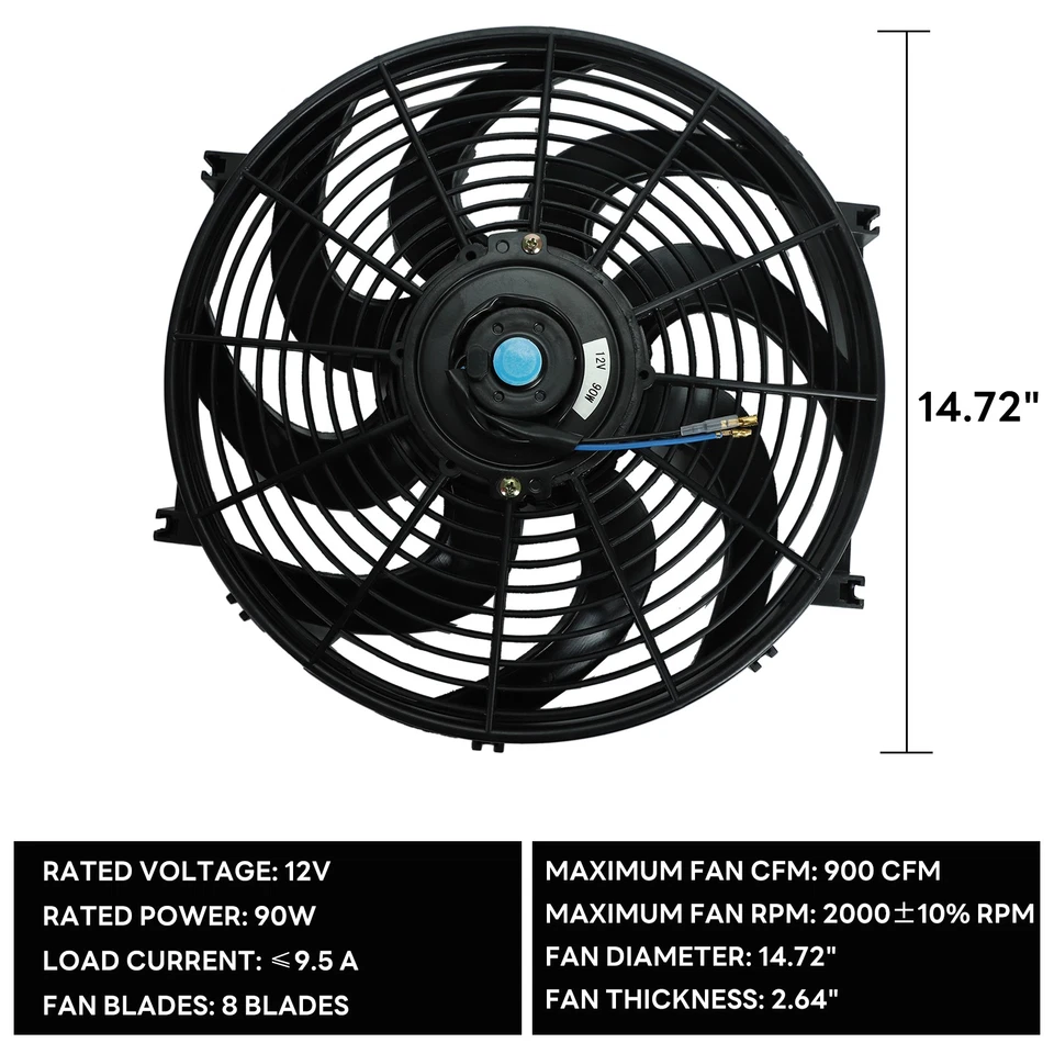 14" INCH Electric Radiator Engine Fan+Adjustable Fin Probe Thermostat Switch Kit Foto 2 de 4