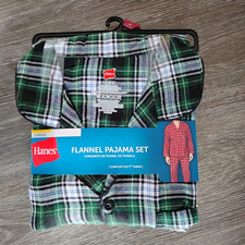 Mens L/S FLANNEL PAJAMAS SET Button Front Shirt BLUE GREEN WHITE PLAID Small S
