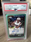2024 Topps Chrome Drake Maye Aqua Auto Rookie Refractor  RC /199 PSA 9