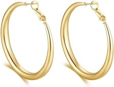 Hoop Earrings for Women Golden Large Earrings Thick Round Chunky Fashion Jewe...