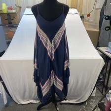 As U Wish Blue Art Spaghetti Strap Sun Dress Womens Medium Hippie Free Flowing