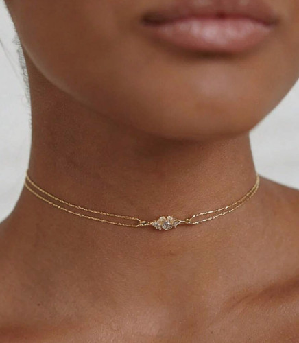 Brand New Gold Choker Necklace with Diamond Rhinestone, Accessory