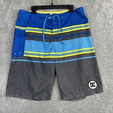 DC Board Shorts Men 36x12 Gray Colorblock Neon Stripe Cargo Pocket Logo Swim Y2K