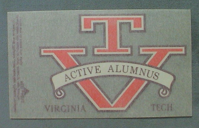 Vintage 1950's Virginia Tech Active Alumnus Unused Window Decal Sticker Alumni