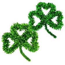St. Patrick s Day Green Shamrock-Shaped Tinsel Wall Decorations 14" Pack of 2