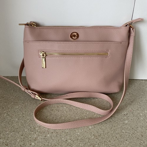 Anne Klein pink crossbody zipper top bag purse faux leather pebble finish
