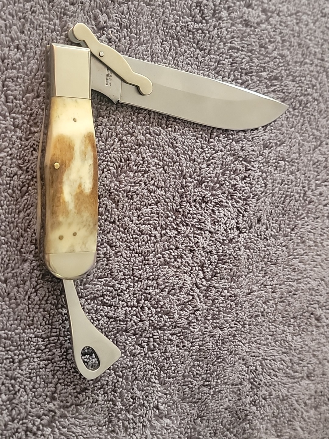 Parker Cutlery Japan 1982 Model K419 Safety Folder Knife Burnt Bone Stag Mint