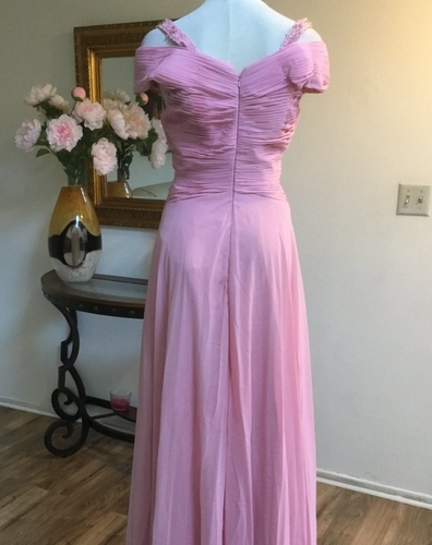 DANCING QUEEN festliches langes Abendkleid bestickte Steine Kurzarm rosa M - Bild 7 von 9