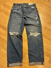 Jeans American Eagle para mujer ex novio 2 puños rasgados desgastados azul denim