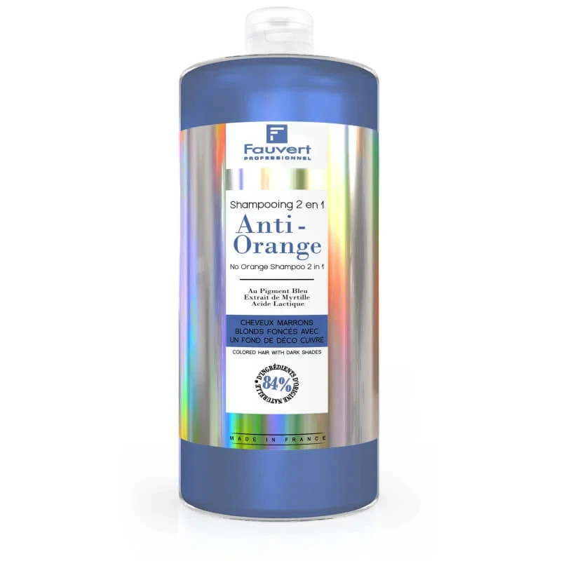 Shampoing anti-orange Fauvert au pigment bleu azur pour l'eclat des cheveux bruns 1L