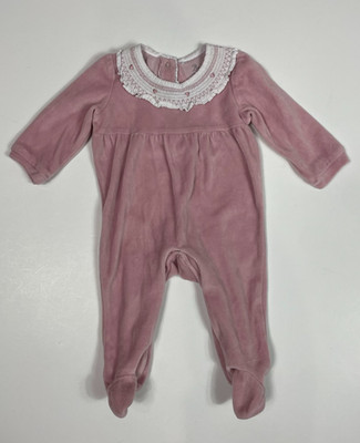Bonjour Bebe Girls Pink Velour Smocked One Piece Size 3-6 Months