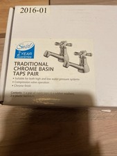 Swirl Traditional Chrome Basin Taps Pair 2 Year Guarantee Hot & Cold Logo On Tap