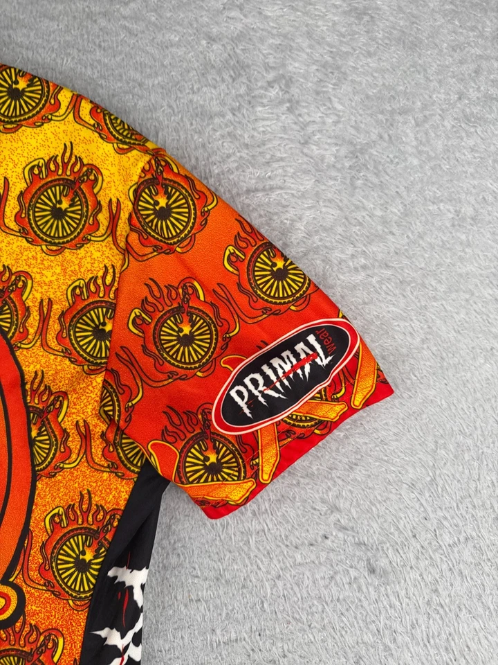 ВИНТАЖНАЯ женская велосипедная майка Primal Euro Large оранжевые красные пылающие колеса полиуретан - Изображение 2 из 4