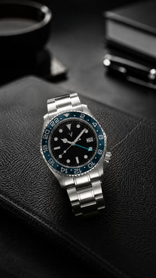 VIONA Custom Branded Automatic GMT Watch Black Dial Blue Bezel NH34 40mm
