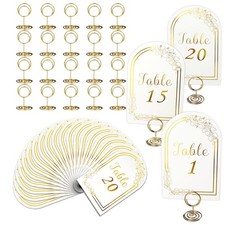 Wedding Table Numbers 1-20, 20 White Gold Tables Number Cards with 20 Gold Ta...