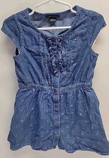 Vtg TOMMY HILFIGER Nautical Anchor blue denim girl Dress Sz 4T Y2K