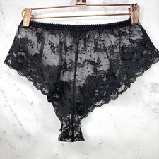 Vintage 70s Deena Black Floral Lace Panties High Rise Knickers Made in USA M