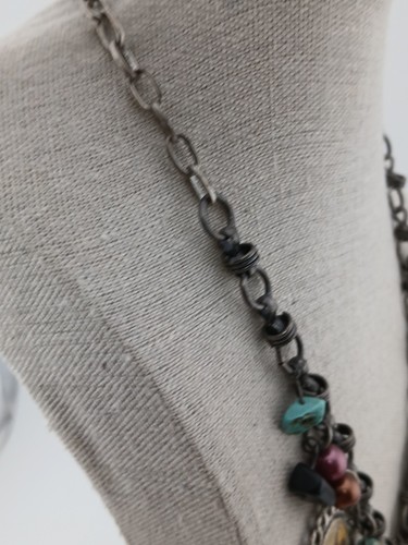 ARTISAN distressed silvertone natural beads hearts western pendant necklace - Picture 13 of 15