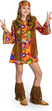 Girls Hippie Costume - 60-70s Outfit With Accessories for Kids