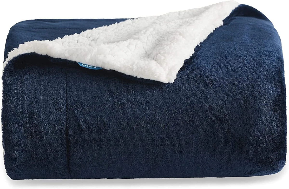 Bedsure Sherpa Fleece Throw Blanket for Couch - Navy Blue Thick Fuzzy Warm  Soft