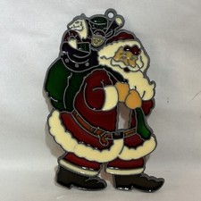 Vintage Stained Glass Sun Catcher Santa Claus Holiday Christmas Ornament READ