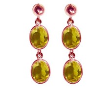 9ct Rose Gold Natural Citrine Oval Double Drop Dangling Studs Earrings British