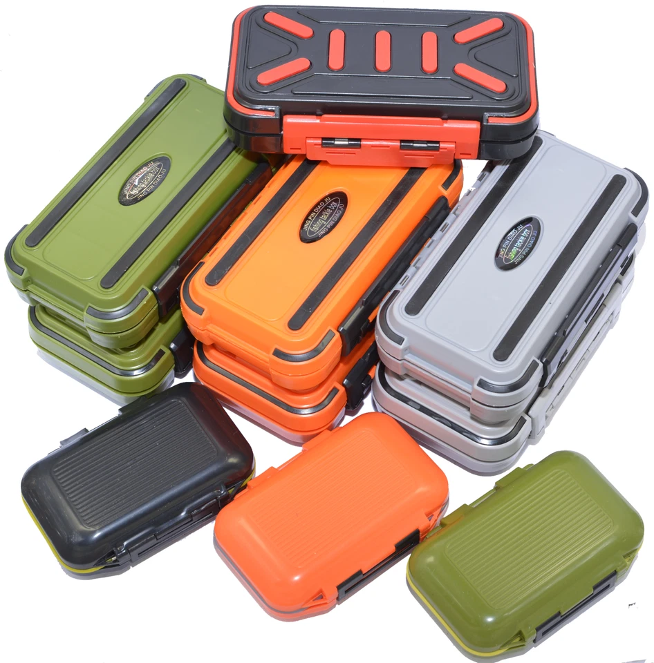 Caja de aparejos de pesca señuelo compartimentos impermeables 2 capas almacenamiento estuche rígido gancho Foto 2 de 4