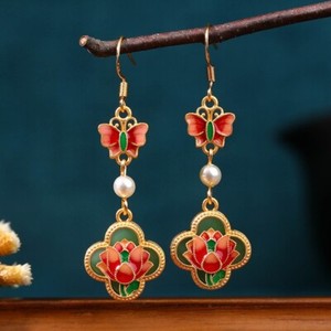Authentic Jade Pearl Dangle Earrings Boho Butterfly Flower Dainty Gemstone 18K Gold Plated