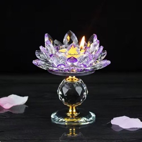 8 Colors Crystal Lotus Candle Holder Lotus Figurines Candle Stand Dinner Decor - Picture 9 of 21
