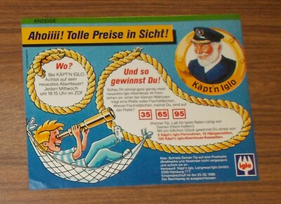 Seltene Werbung KÄPT'N IGLO Fischstäbchen - Abenteuer im ZDF - Hängematte 1988