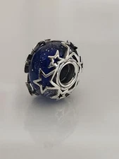AUTHENTIC PANDORA GALAXY BLUE & STAR MURANO GLASS CHARM #790015C00