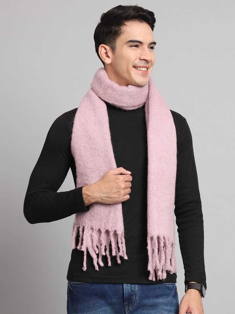 Luxury Reversible Scarf Men's Pink Acrylic Wool Shawl Cashmere Warm Wrap  Scarves