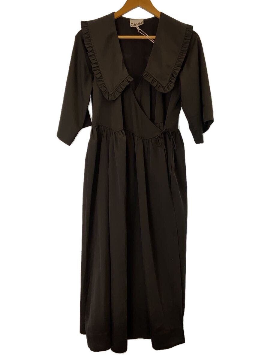 GANNI Other Short Sleeve Dress XS Polyester Black F6619 Wrap with 