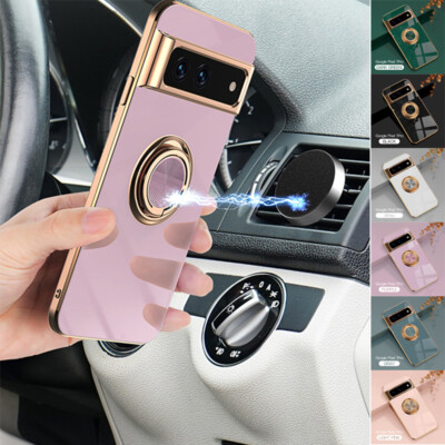 For Google Pixel 8 Pro 8 7A Shockproof Plating Slim Ring Holder Rugged Case