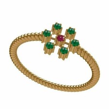 Solide 14k or Jaune Émeraude Naturel Rubis Gemme Empillable Délicat Mini Bague