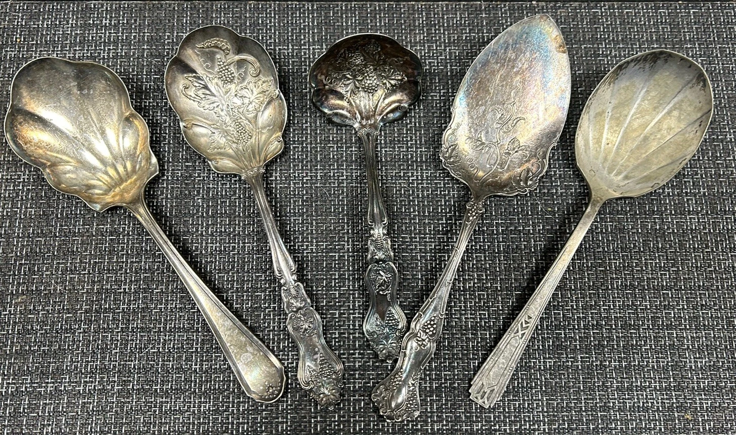 Silver plate ABCO Rogers & Bros Oneida GRAPE & LEAF Spoons Ladles Etc Vintage