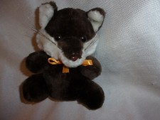 Animelco Plush vintage brown white range bow fox stuffed animal 7"