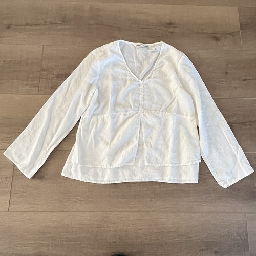 Orvis White Linen Women Sz Large Long Sleeve Shirt V Neck Relaxed Fit Pullover - Picture 6 of 9
