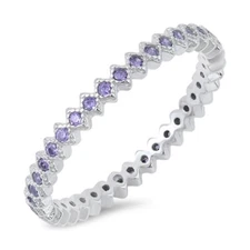 Eternity Ring New .925 Sterling Silver Stackable Wedding Band Amethyst CZ