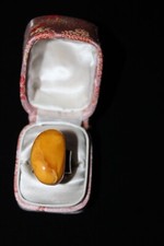 ANTIQUE GENUINE BUTTERSCOTCH BALTIC AMBER STERLING SILVER RING 