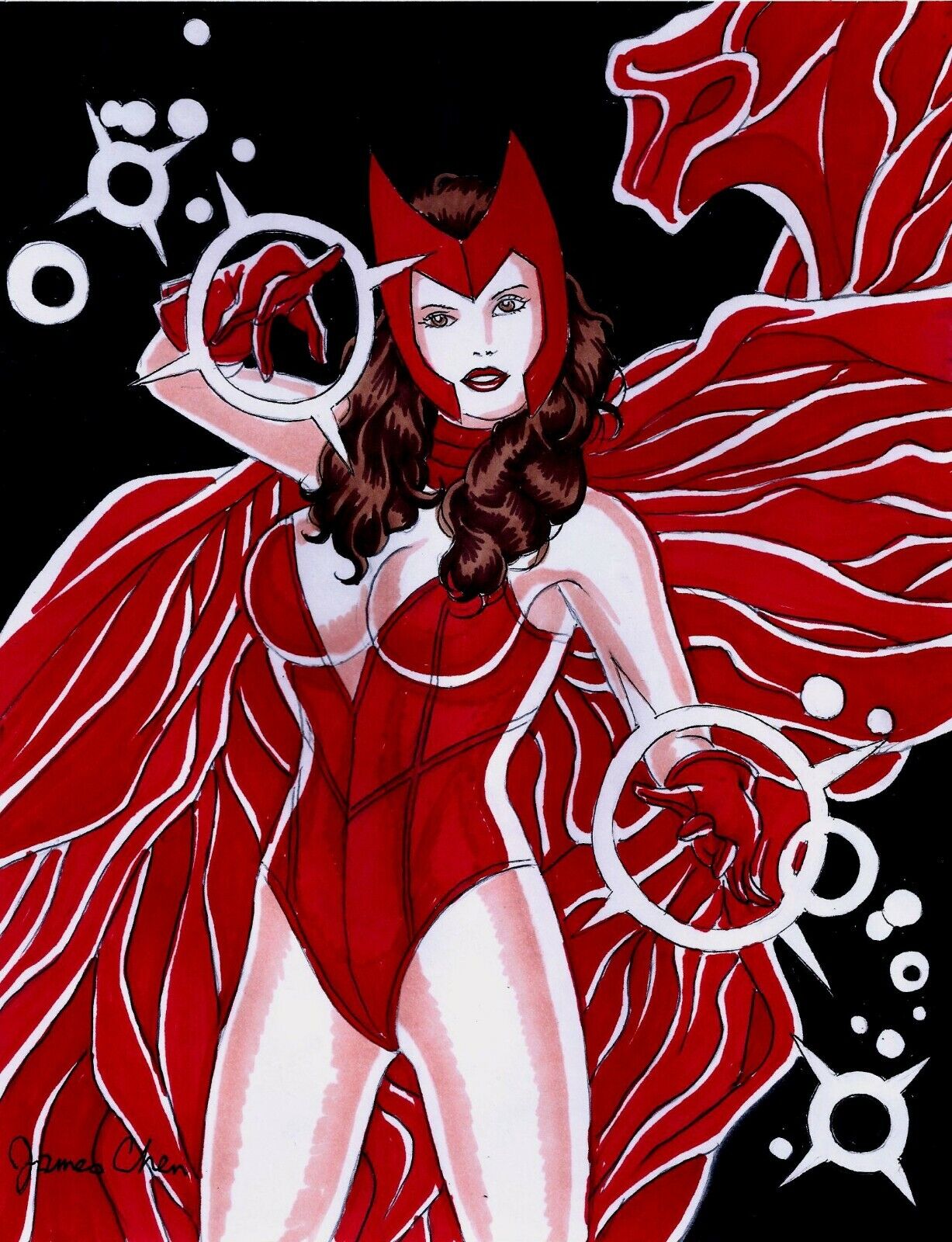 SCARLET WITCH COVER QUALITY ORIGINAL COMIC ART COLOR SKETCH ON CARD STOCK